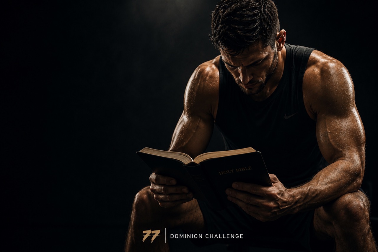 Athlete reading the Bible during training